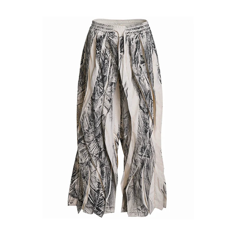 Drawstring Marble Wide-Leg Pants