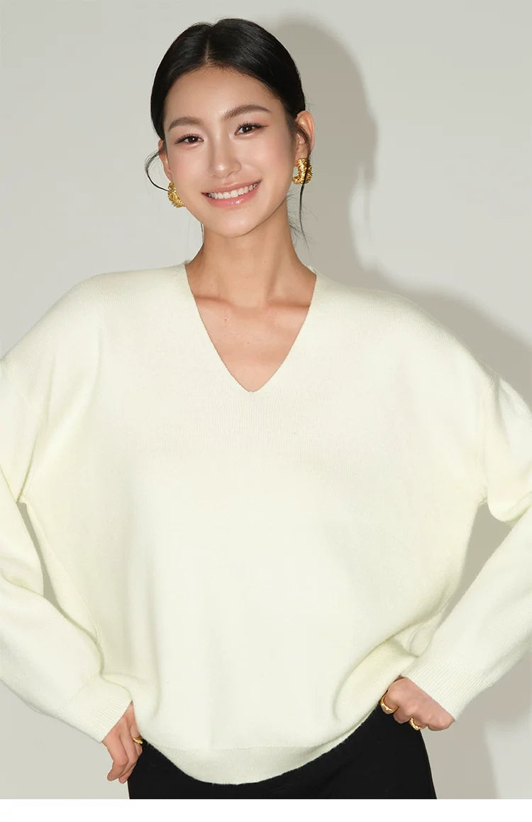 Cozy Line V‑Neck Relaxed Knit Sweater