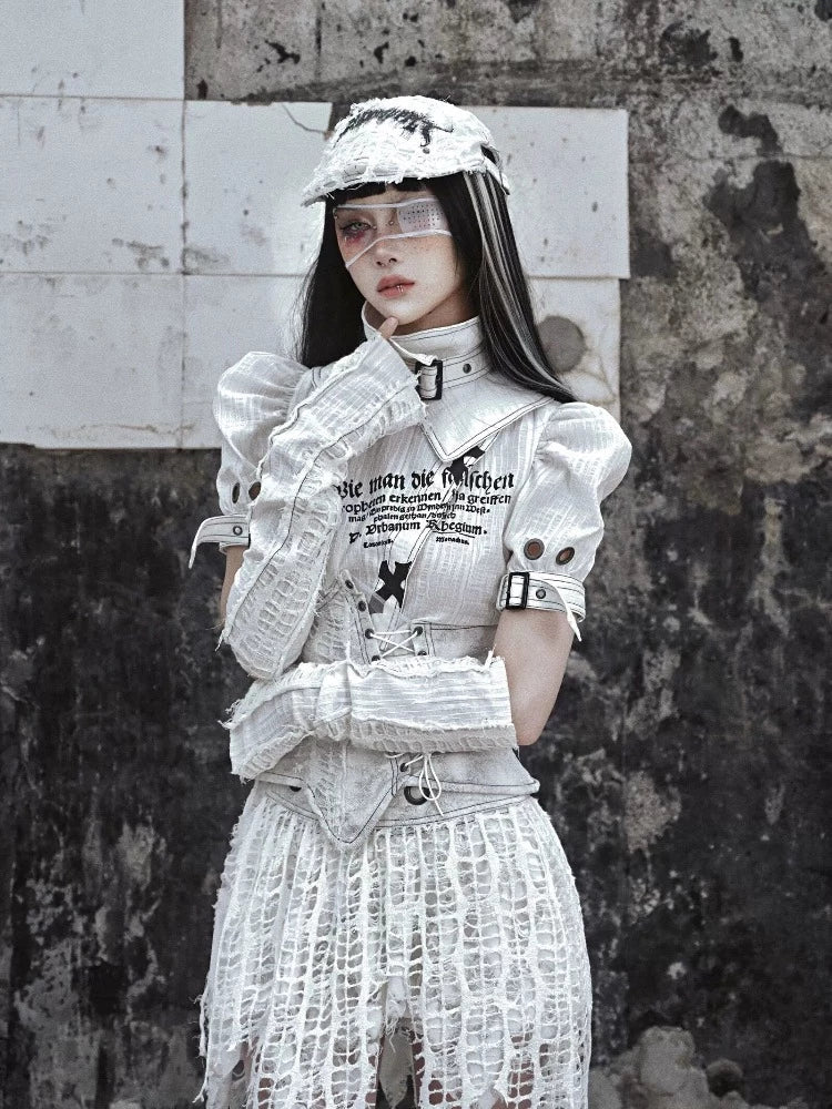 Guantes blancos sin dedo angustiados