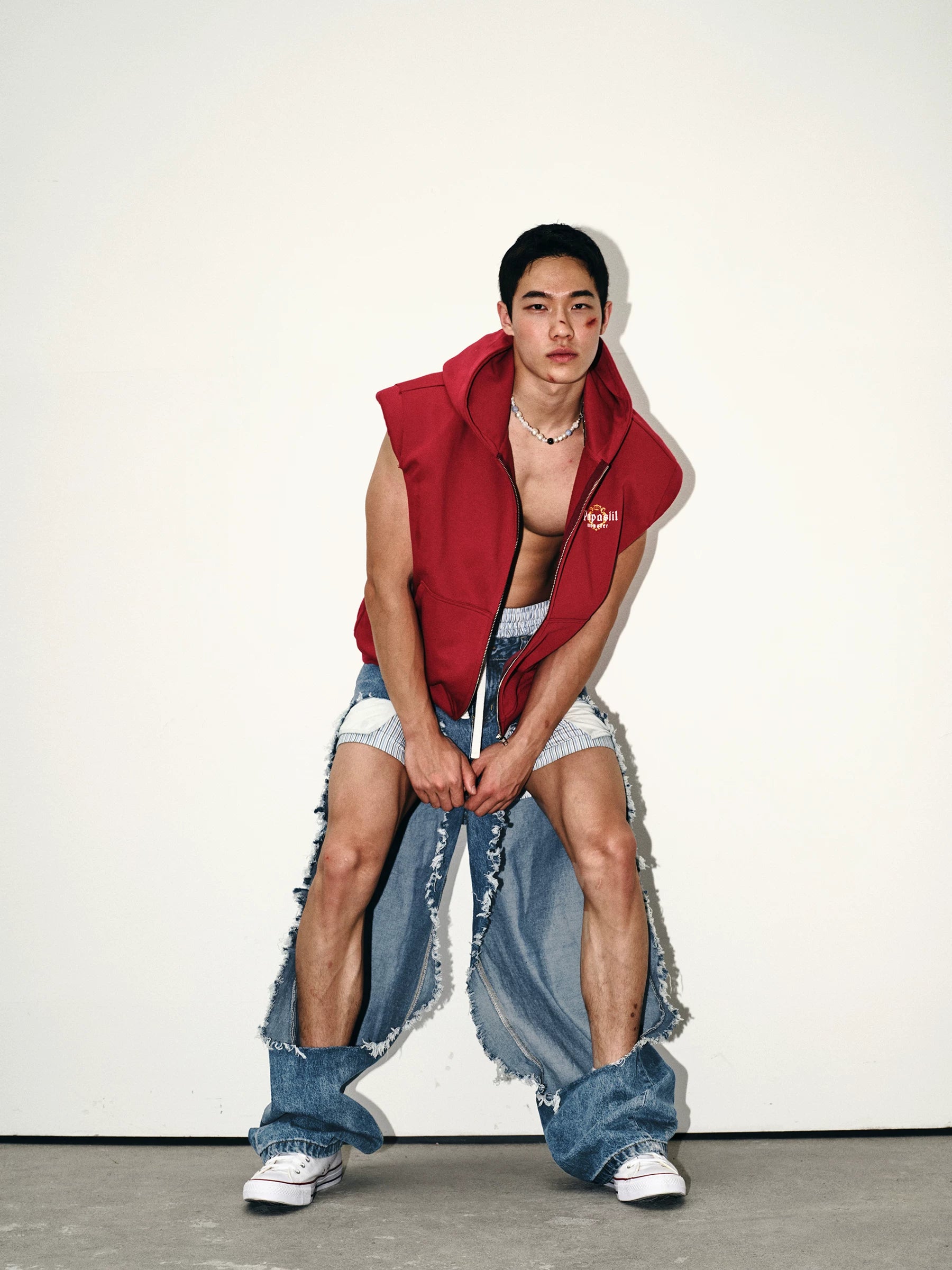 Extreme Cutout Layered Panel Denim Pants