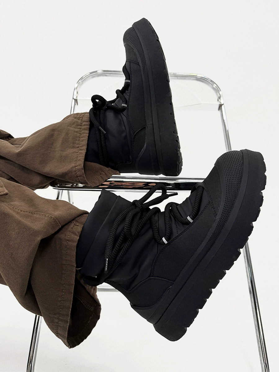 Black Winter Boots with Chunky Soles and Fleece Lining