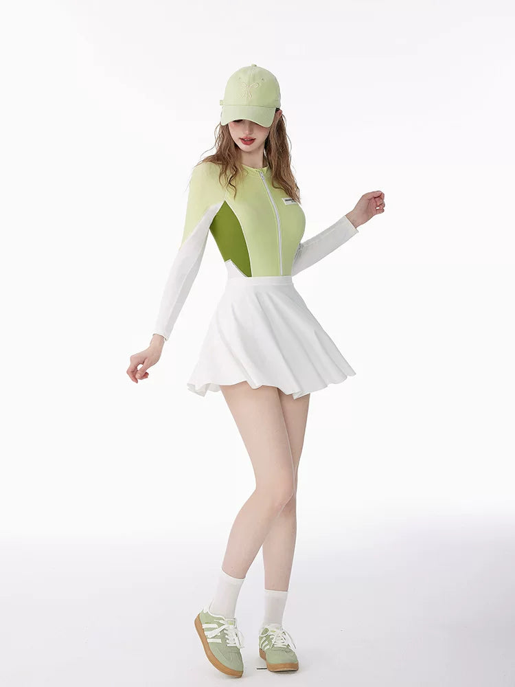 Lime Rally Zip Panel One‑Piece