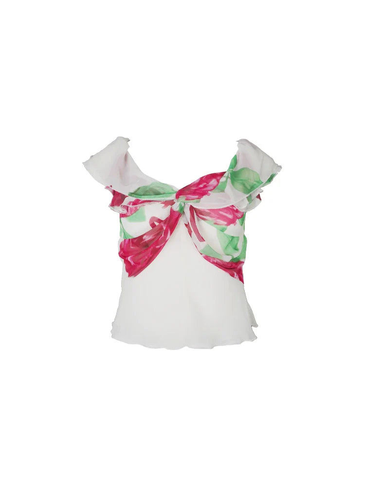Floral Bow Off-Shoulder Blouse