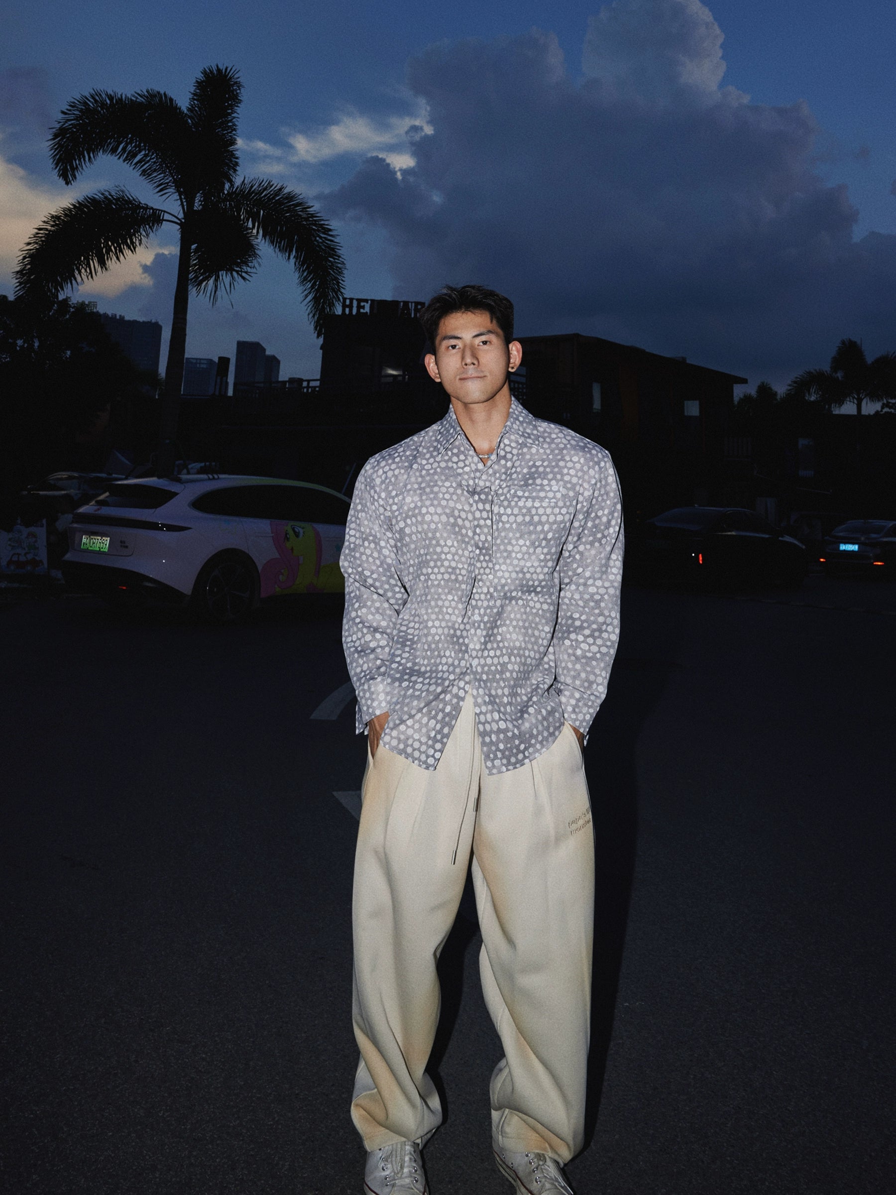 Polka Dot Sheer Button-Up Shirt