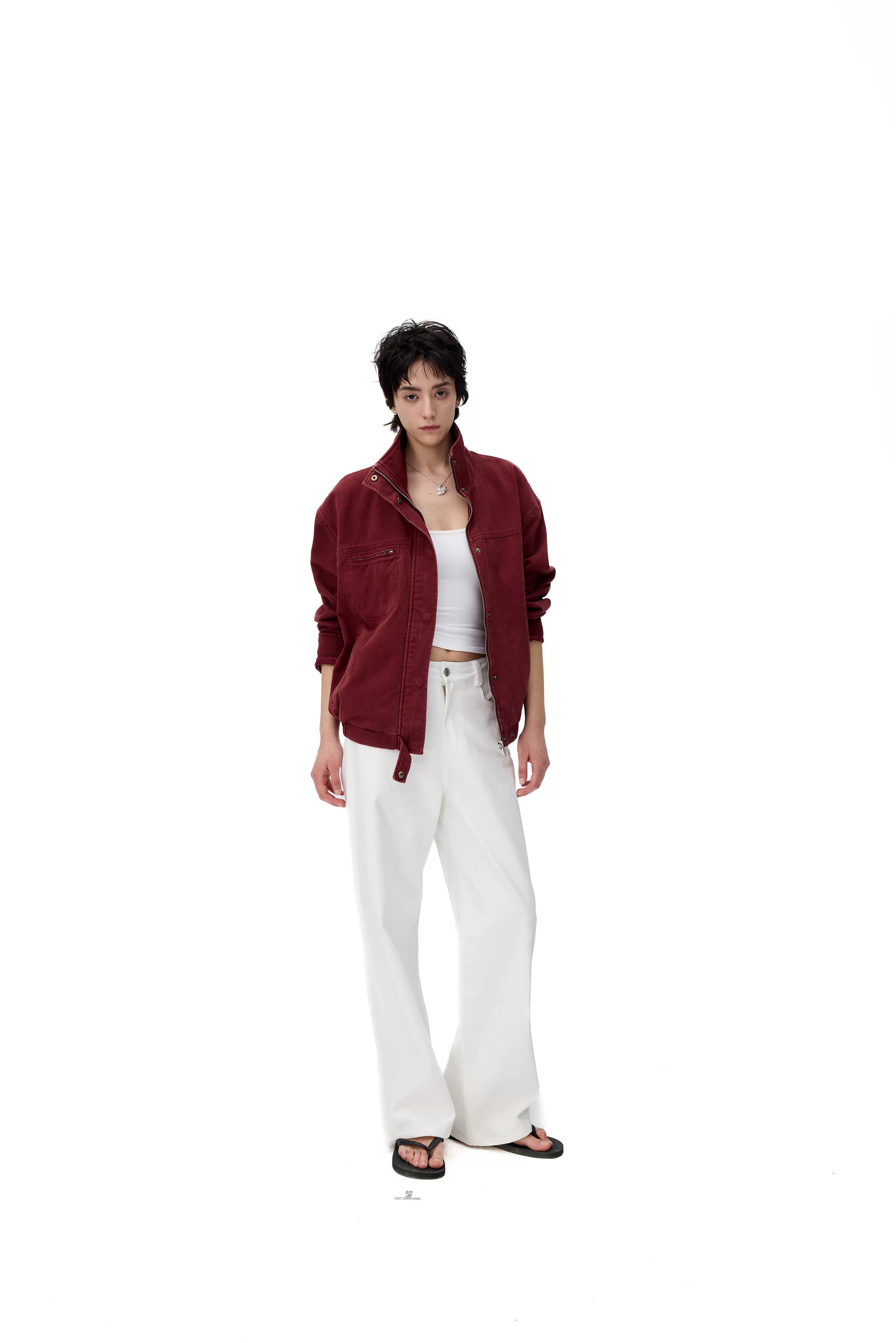 Crimson Crest High-Collar Jacket