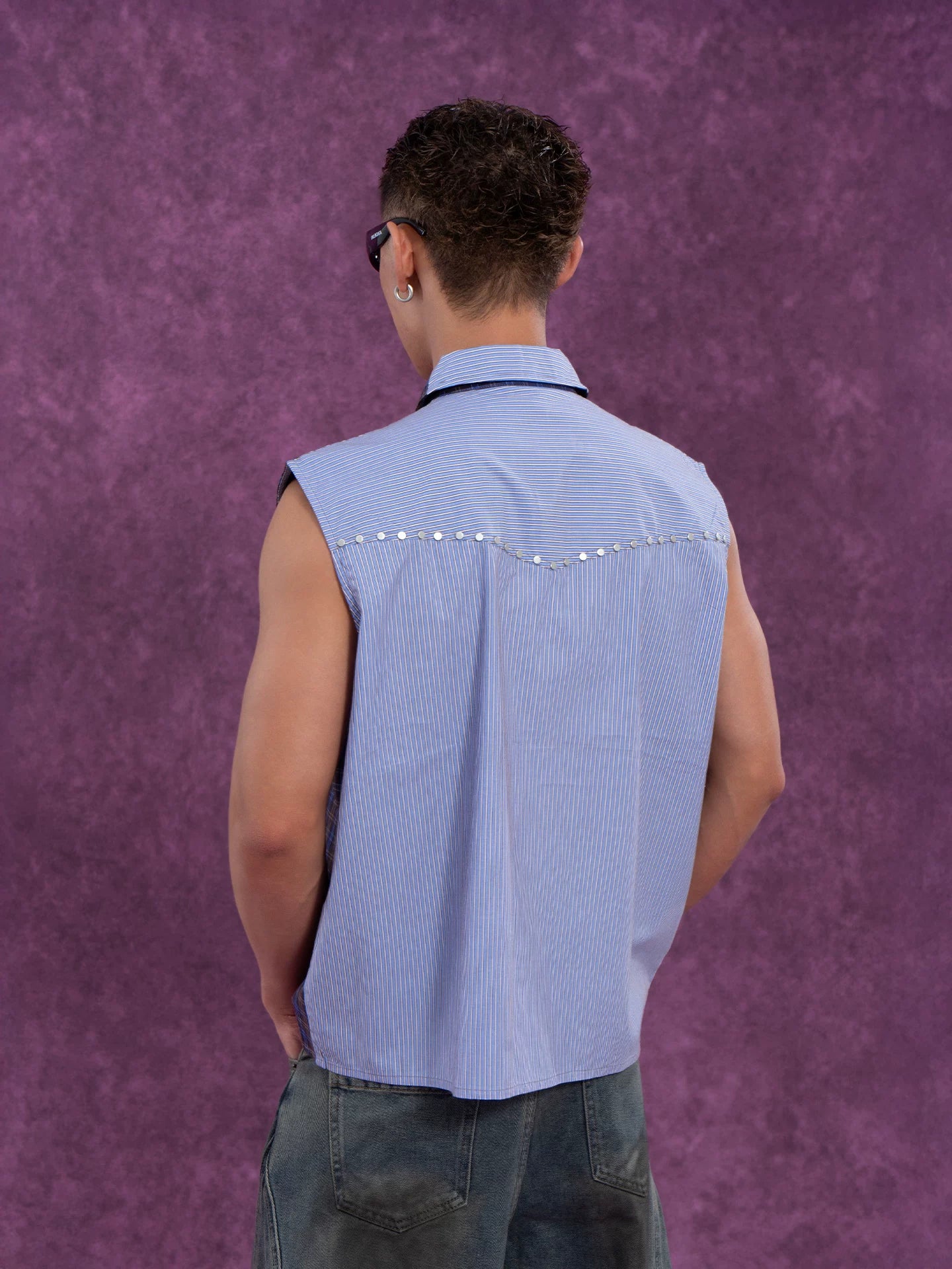 Midnight Rodeo Studded Plaid Sleeveless Shirt