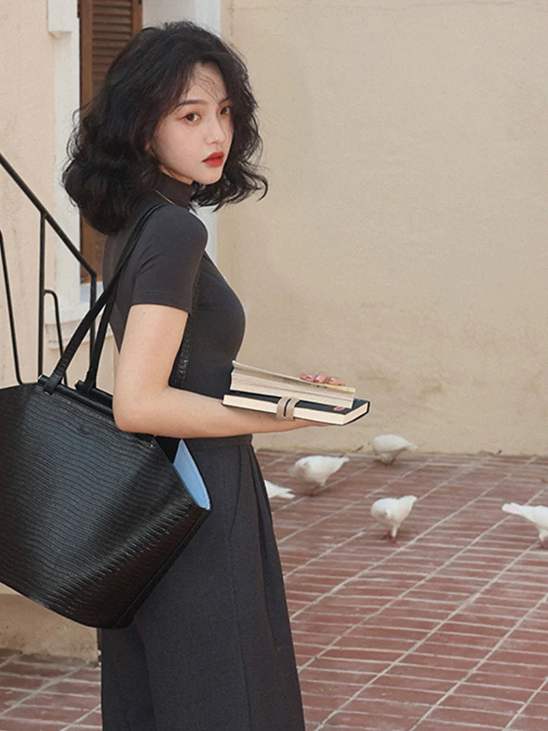 Black Short Sleeve Mock Neck Top