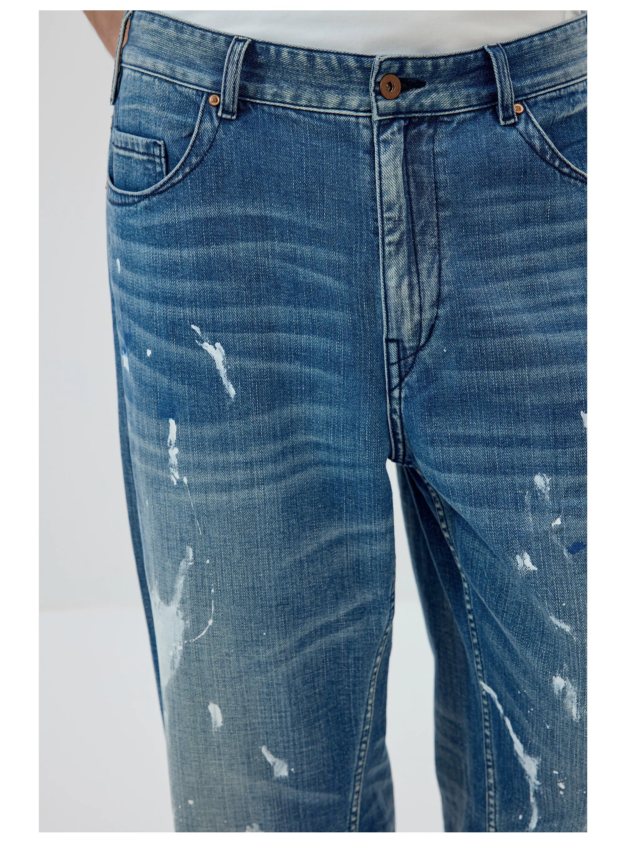Paint-Splatter Wide-Leg Jeans