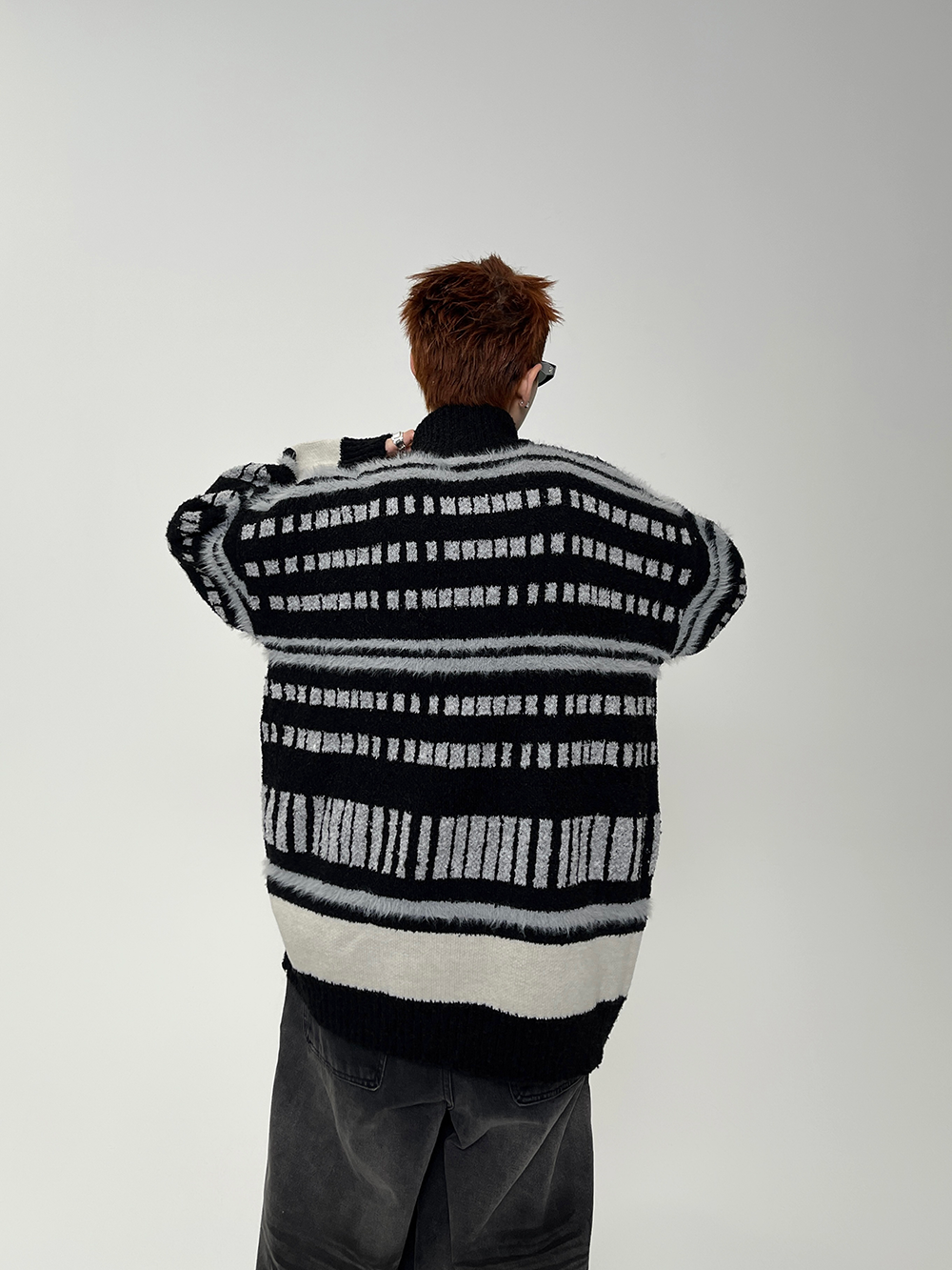 Metro Lines Fuzzy Zip Knit Sweater
