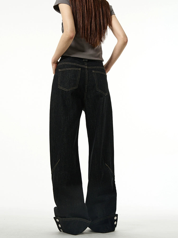 Wide-Leg Jeans with Cuffed Hems and Button Details