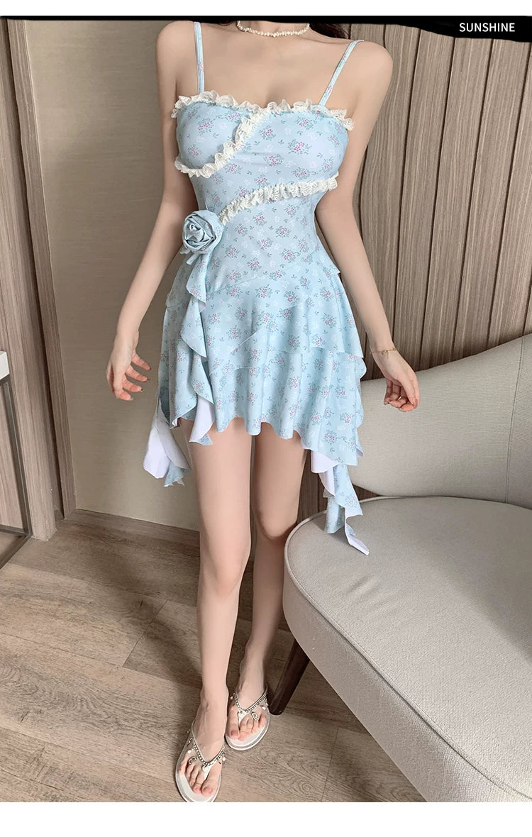 Lake Blossom Ruffle Rose Sundress