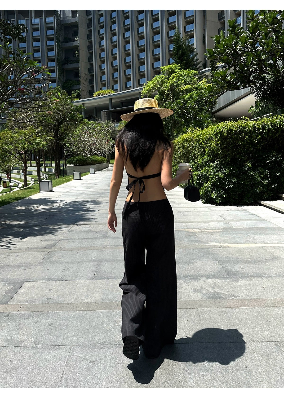 Black Pinstripe Wide Leg Pants