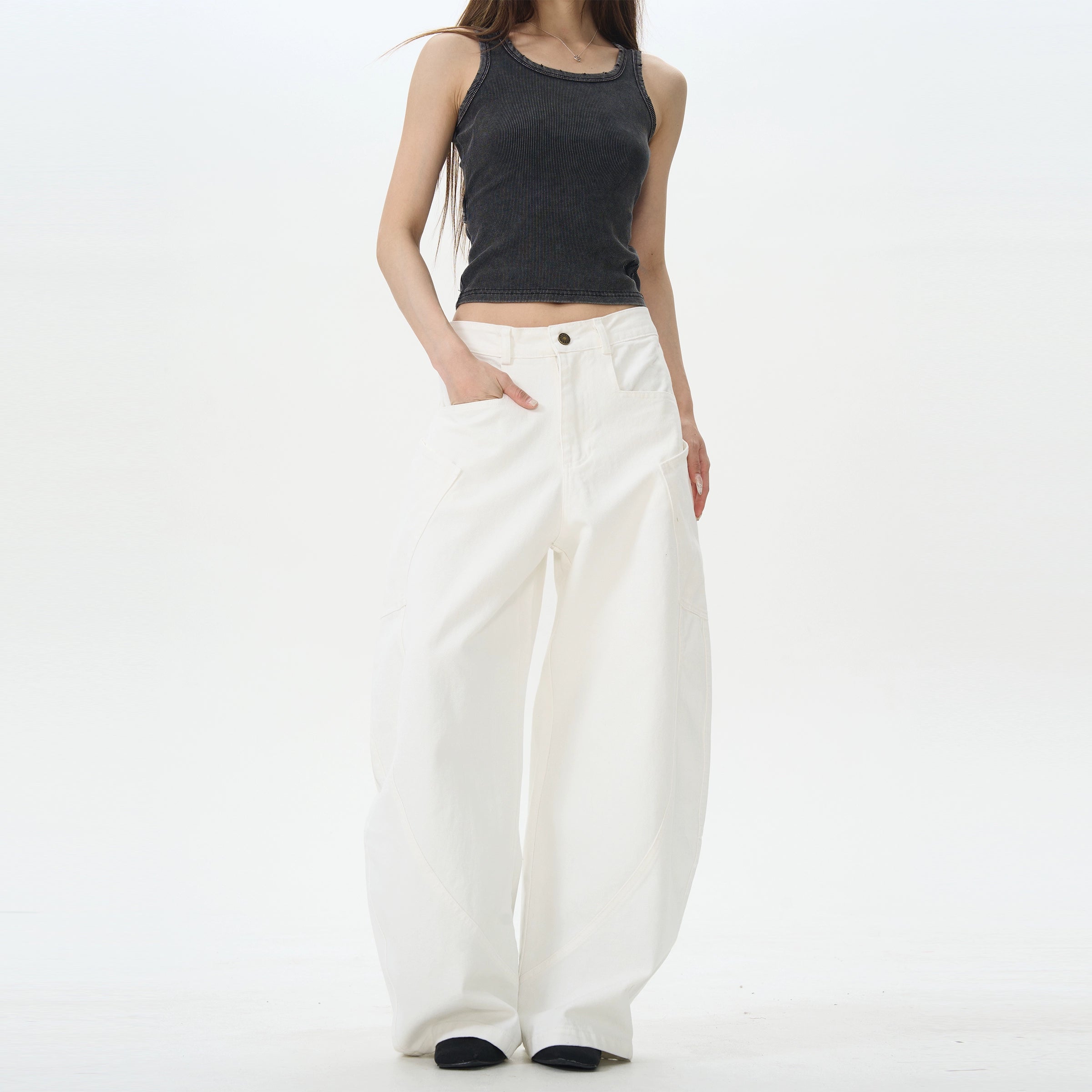 Cream Relaxed Wide Leg Trousers