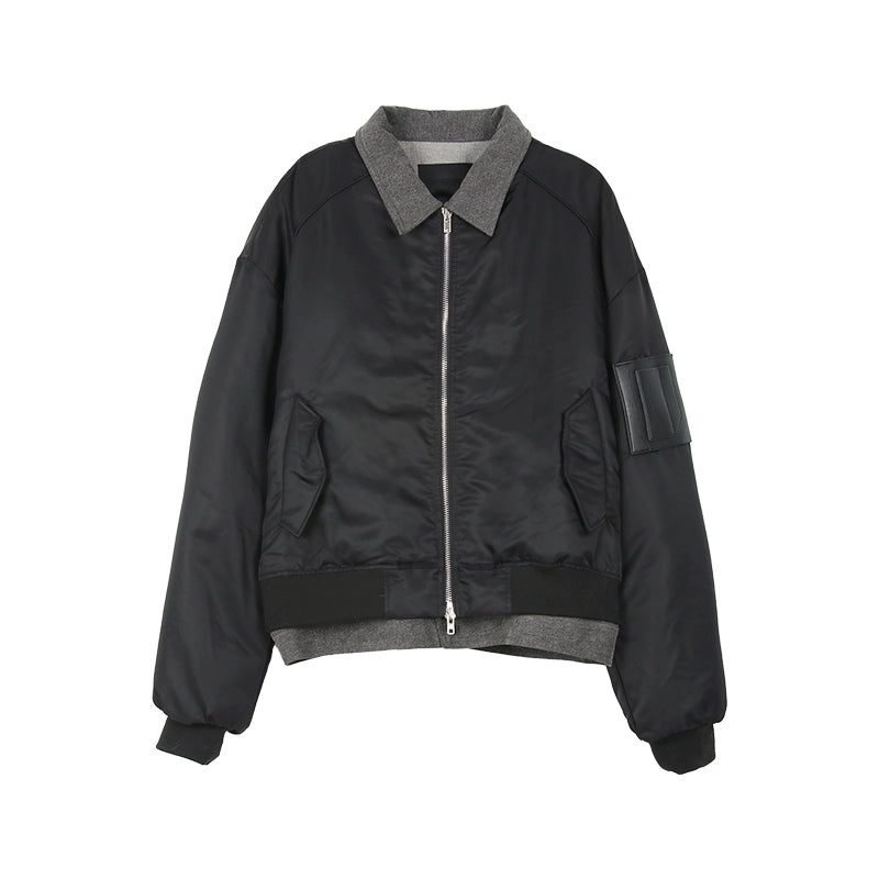 Bomber Jacket with Zipper Front and Ribbed Details