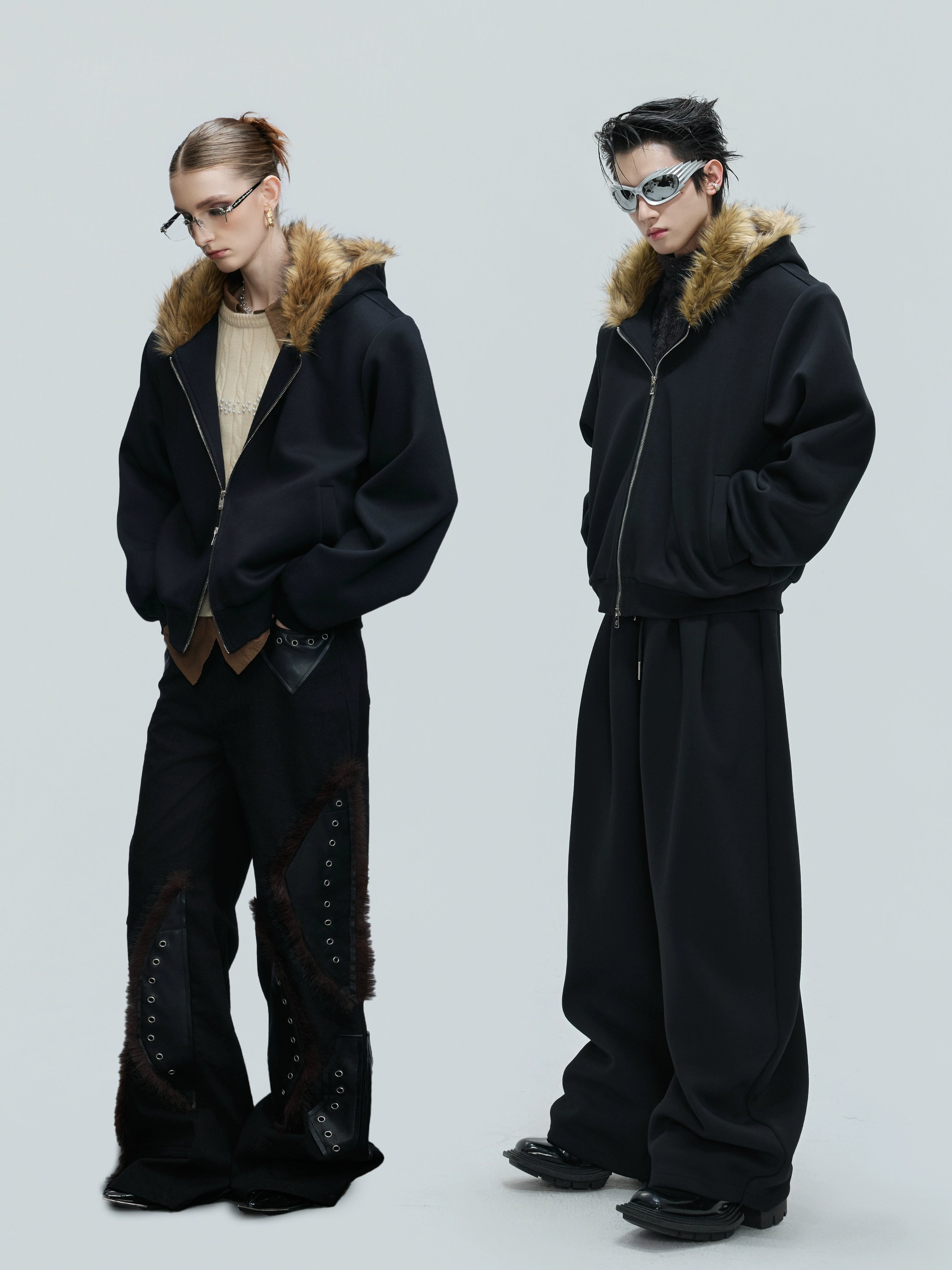 Midnight Arctic Faux Fur Hoodie and Pants Setup