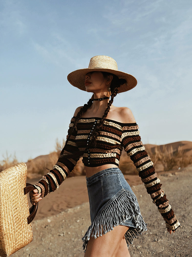 Asymmetrical Fringe Denim Skirt