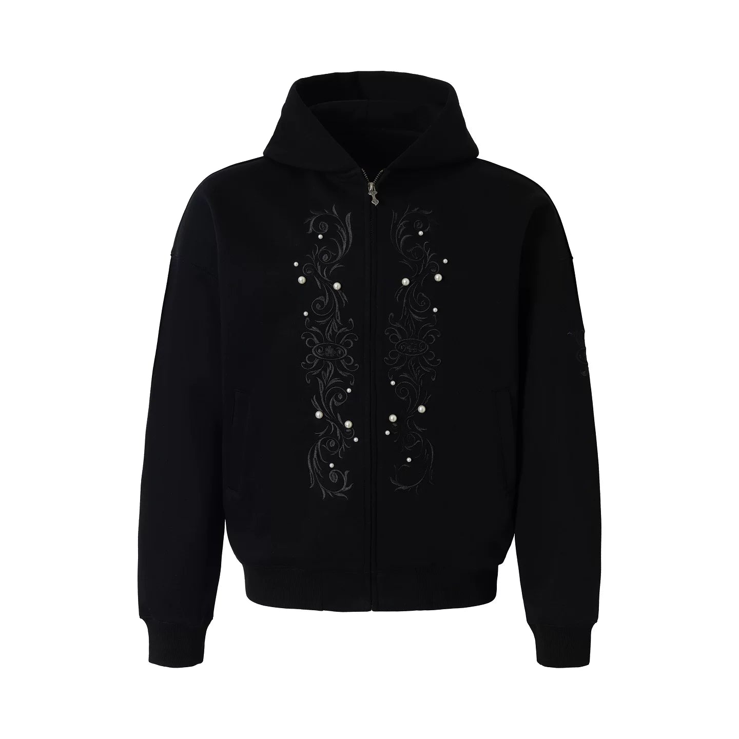 Pearl Embroidered Zip-Up Hoodie