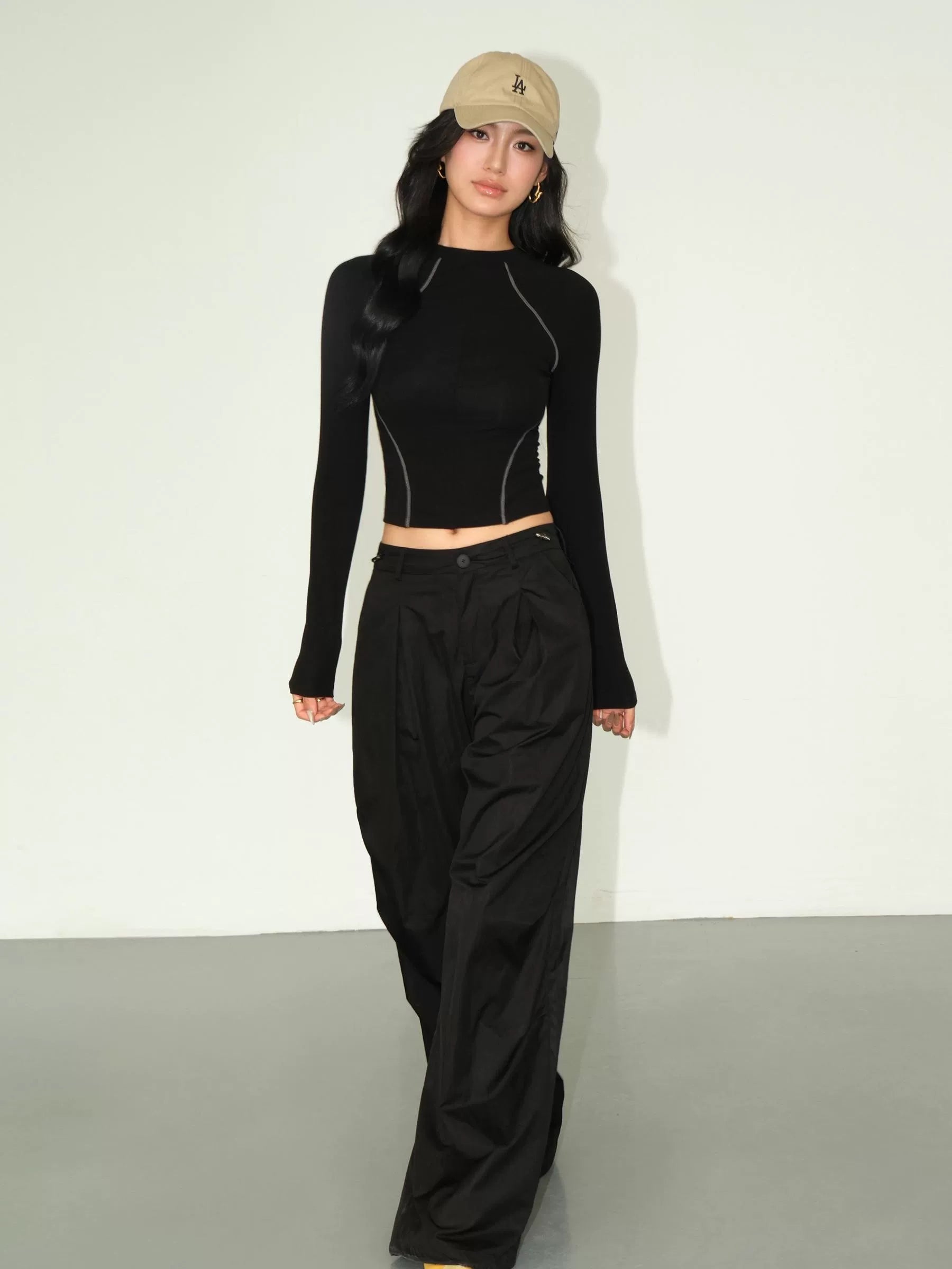 Trackline Contrast Stitch Long Sleeve Tee