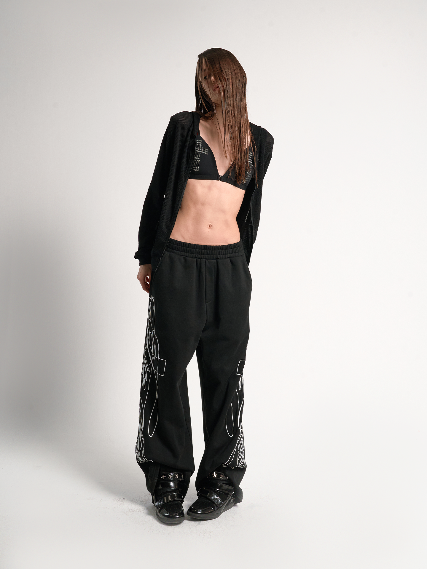 Cross Script Wide-Leg Track Pants