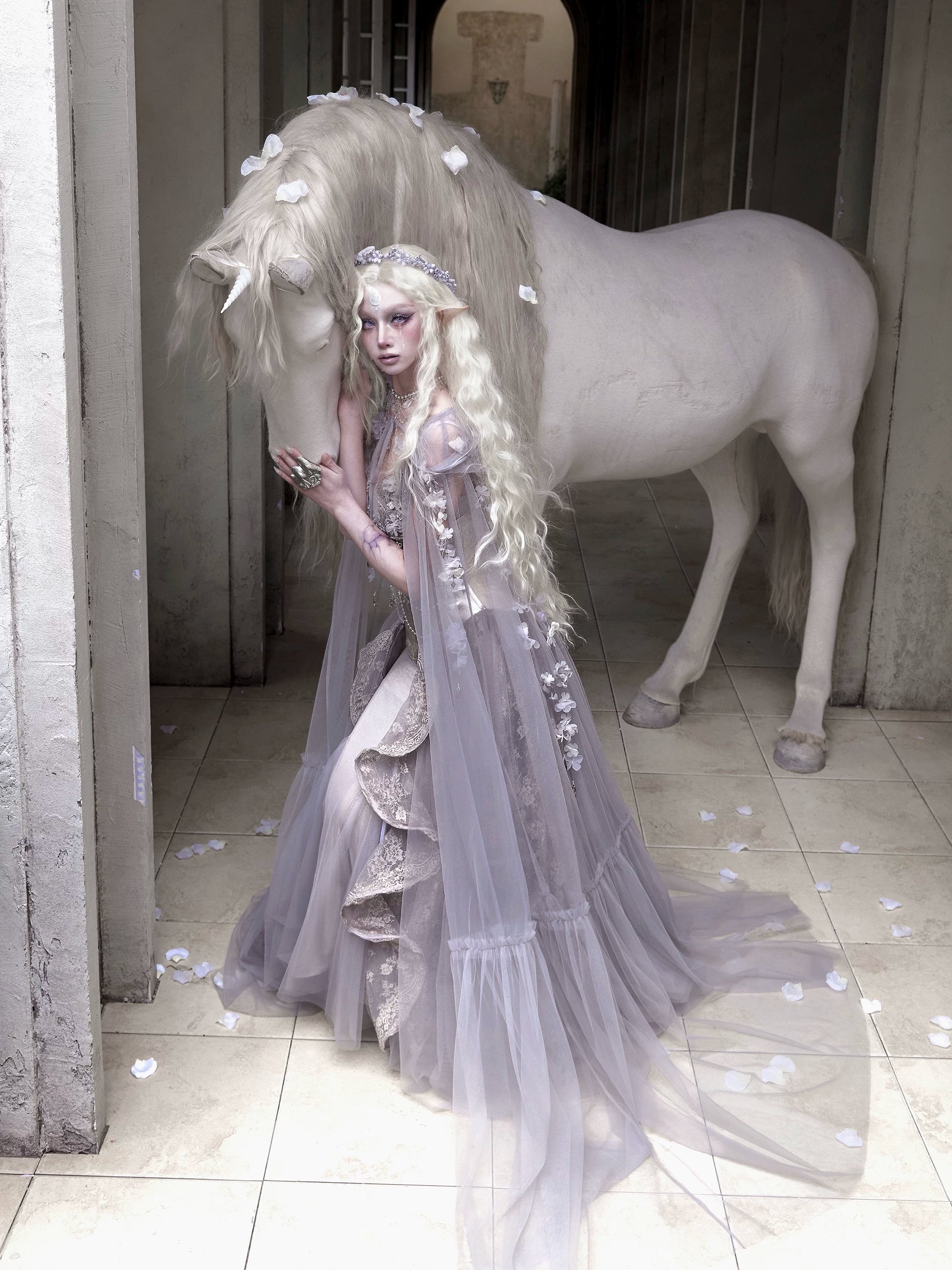 Lavender Embellished Tulle Cape