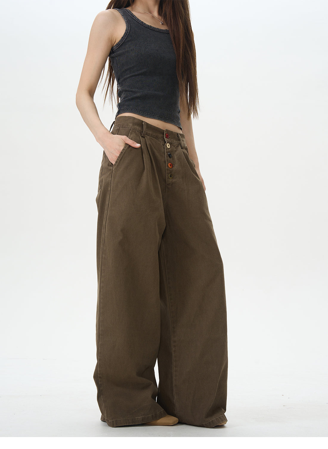 Wide Brown Oversized Combat Trousers