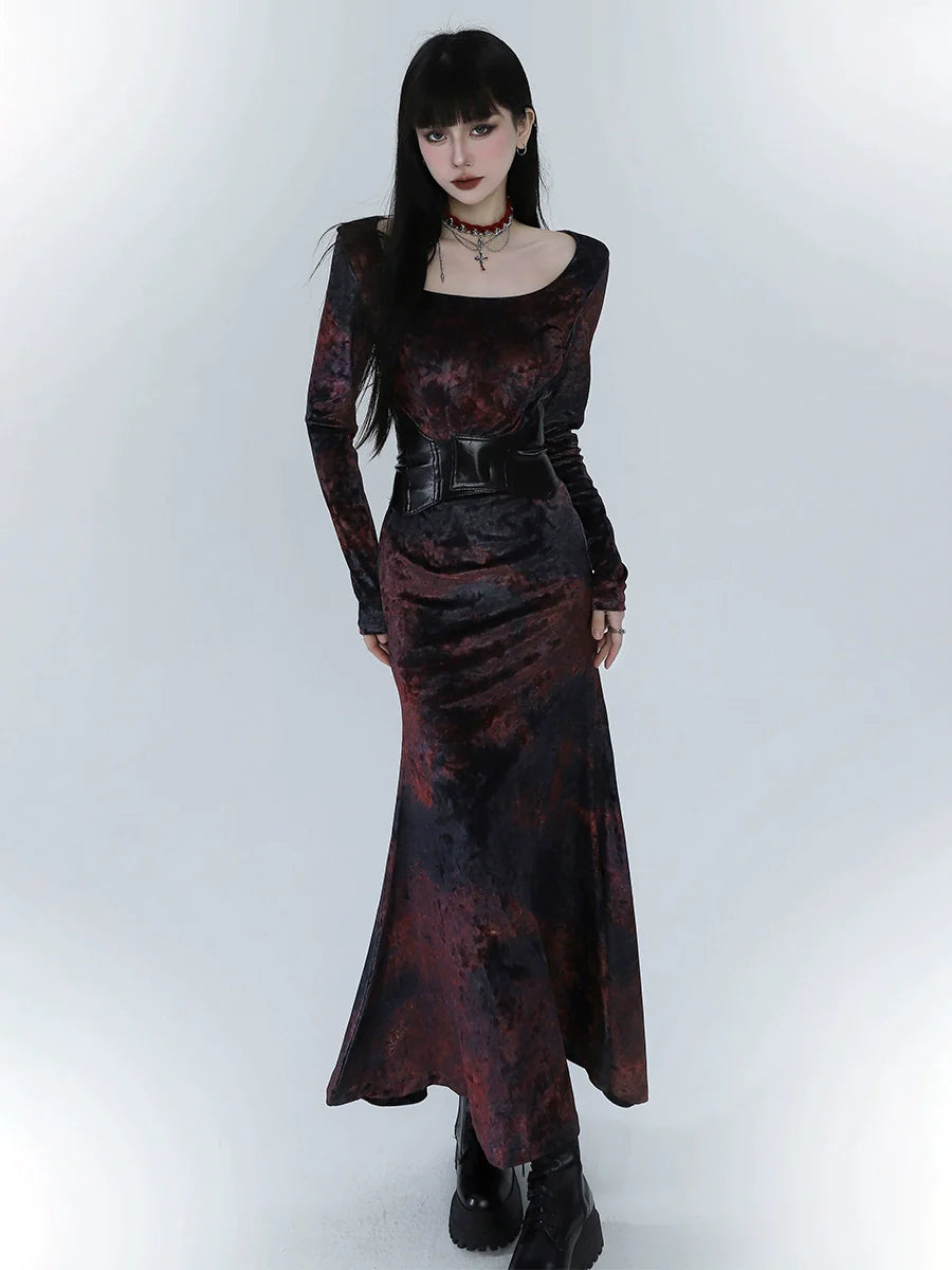 Black And Red Velvet Fishtail Dress - chiclara