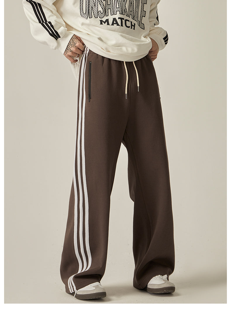 Brown Striped Wide Track Pants