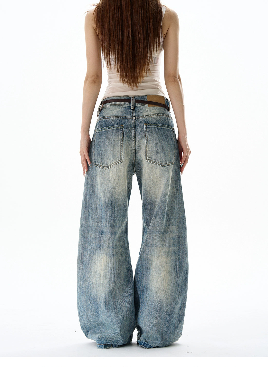 Heavy Knee Distressed Wide Leg Blue Jeans