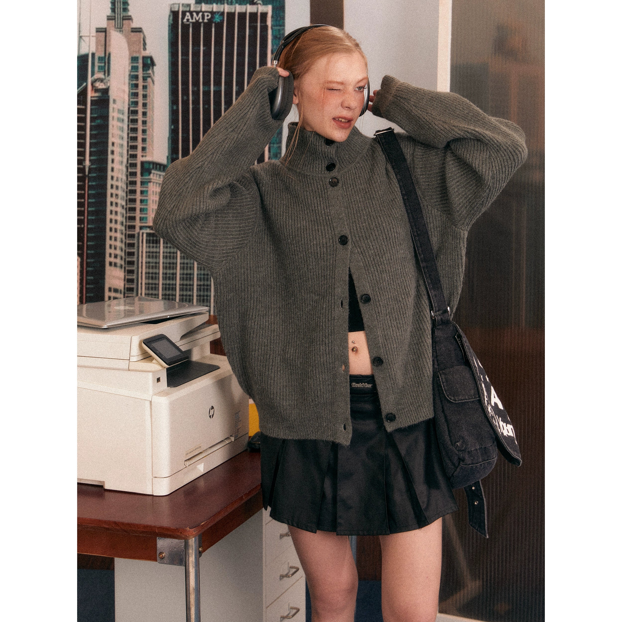 Ribbed Knit Texture Button-Up Cardigan