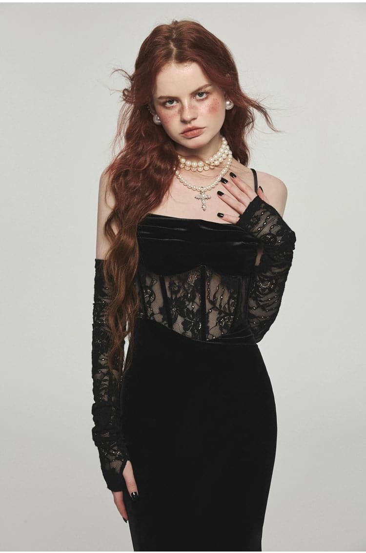 1Jinn Velvet Dress With Fishbone Straps - chiclara