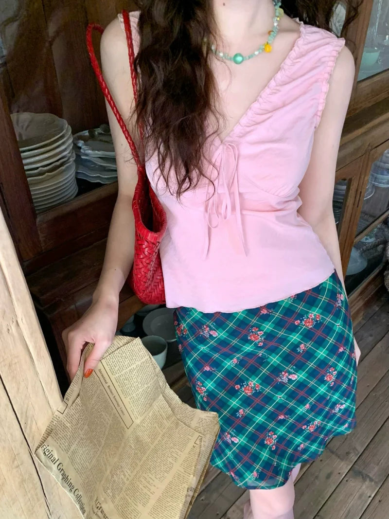 Lace-Up Sleeveless Wrap Blouse