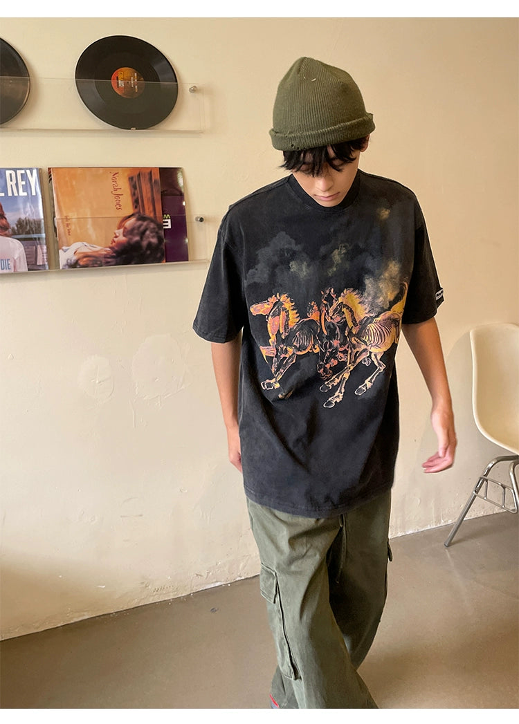 Vintage Horse Print Oversized T-Shirt