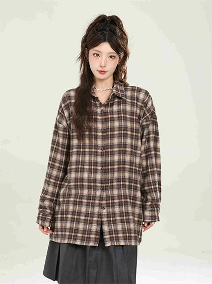 Camisa a cuadros azul suelto vintage
