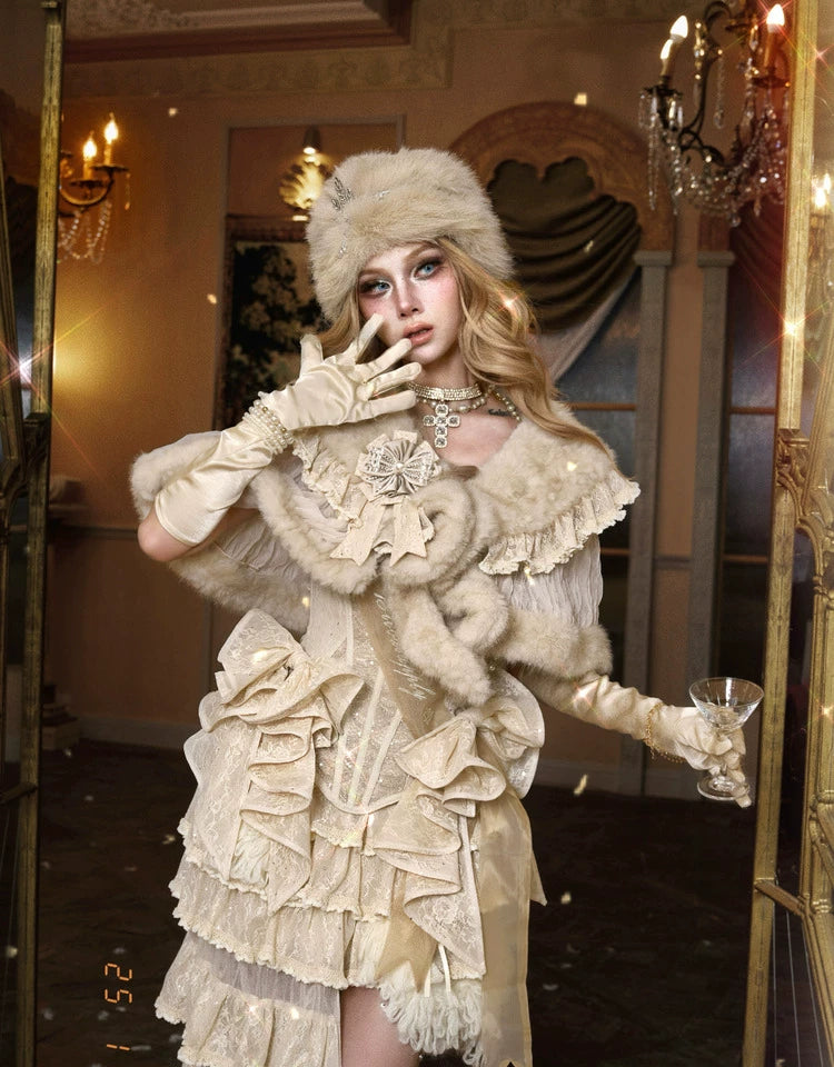 Ivory Faux Fur Lace Capelet