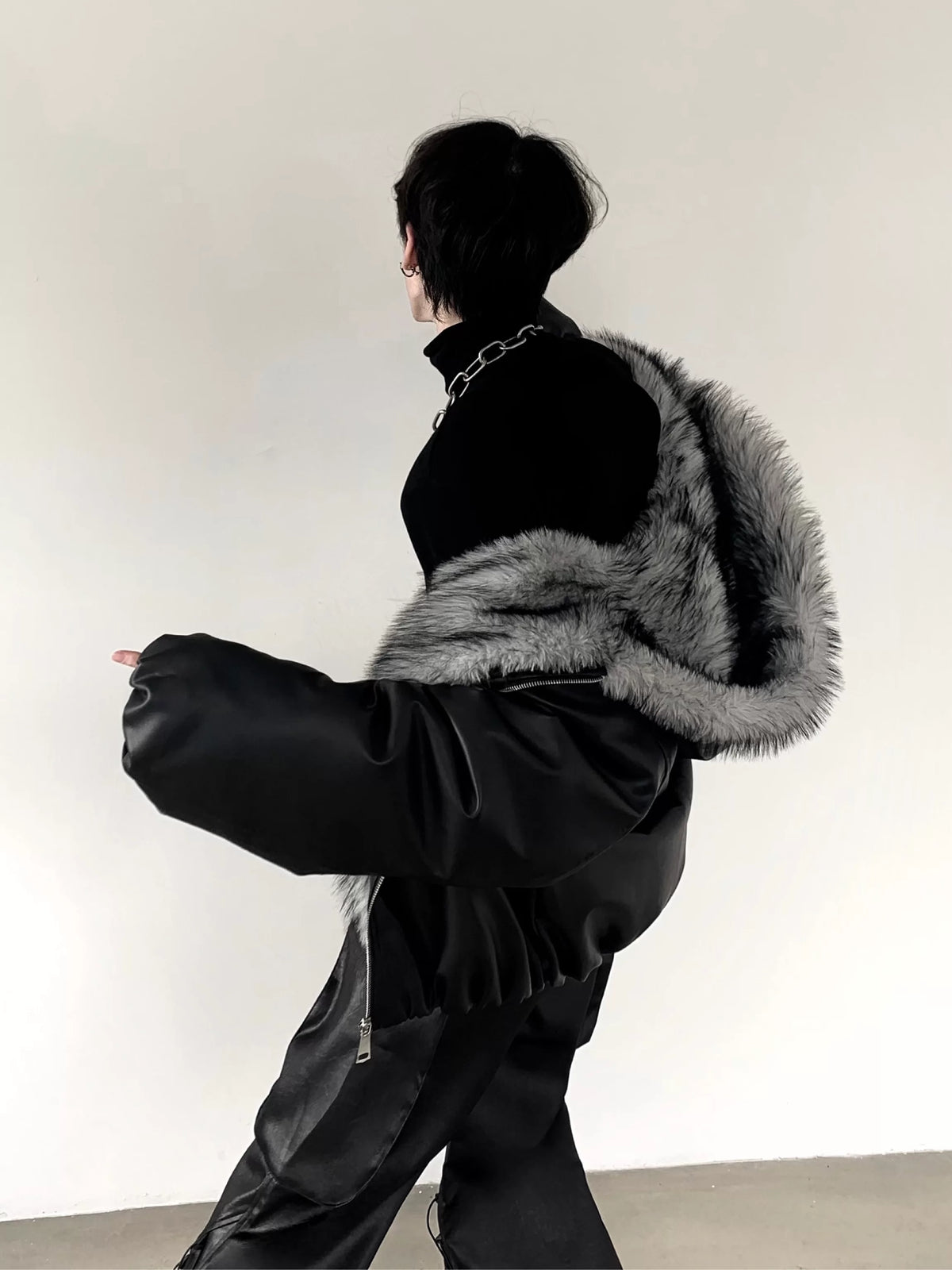 Frost Fur Collar Leather Jacket