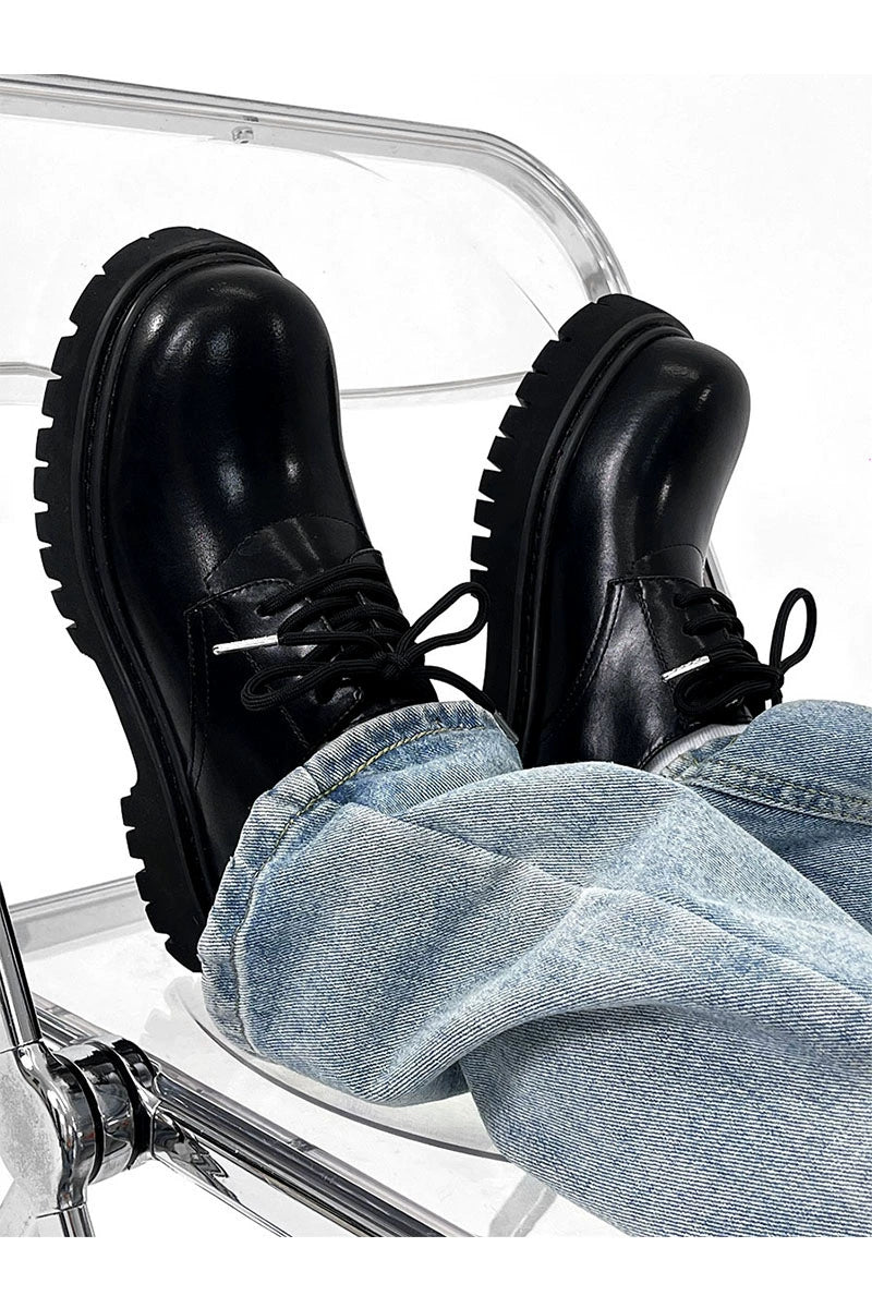 Chunky Black Matte and Glossy Platform Derby Shoes