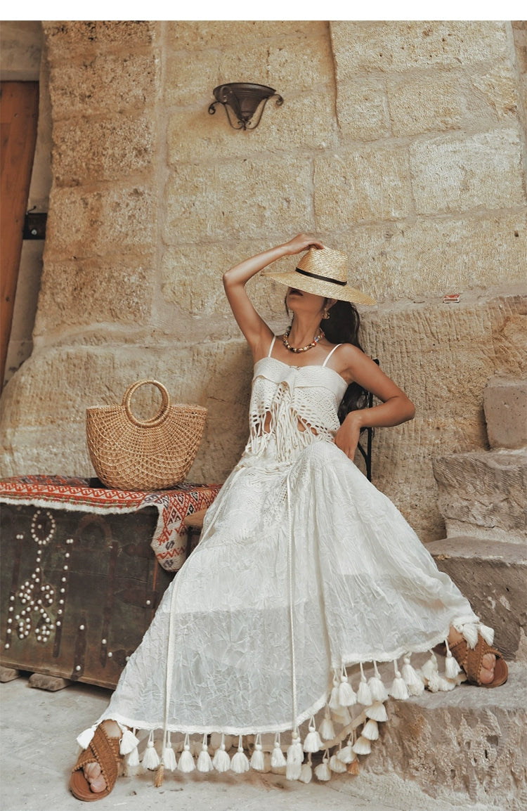Boho Strapless Tassel Two-Way Maxi Dress