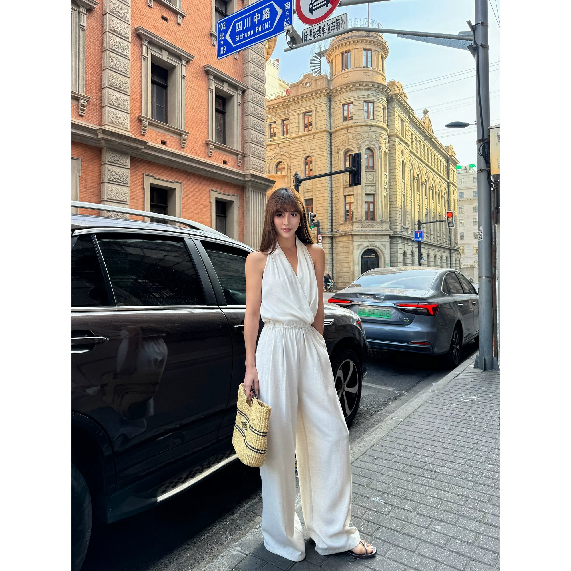 Draped Halter Wide Leg Jumpsuit