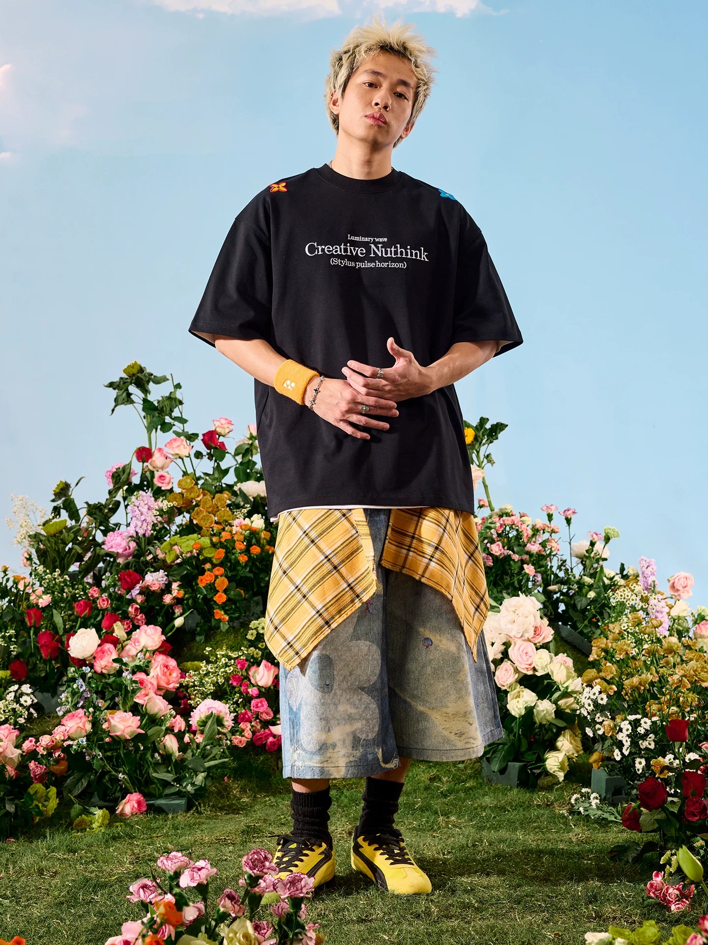 Oversized Floral Patch Graphic T-Shirt