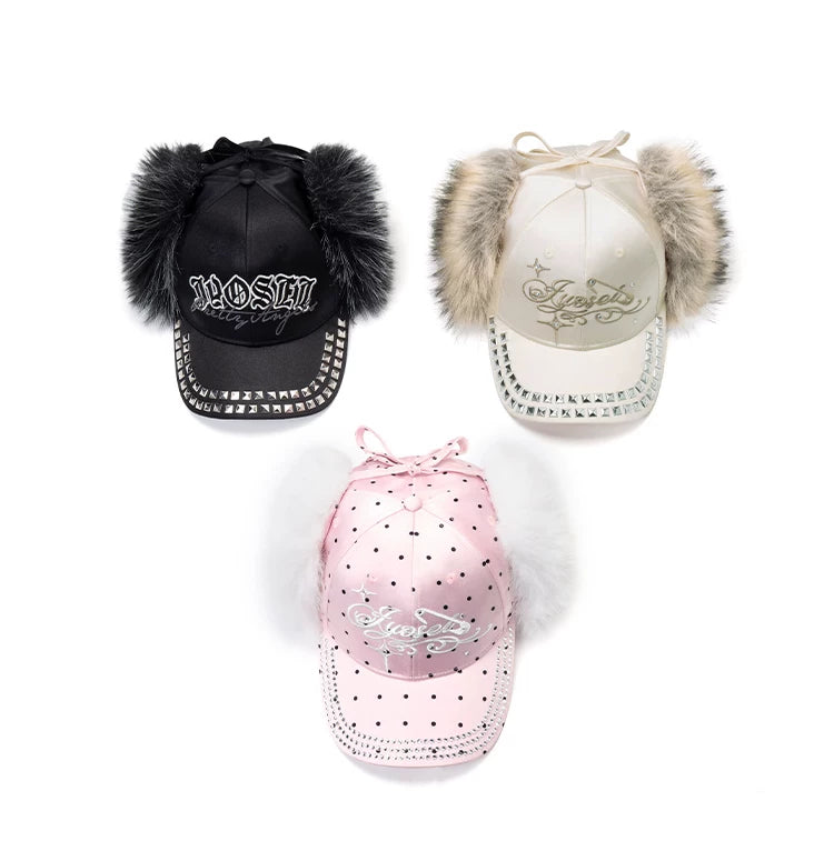 Frosted Angel Rhinestone Earflap Caps