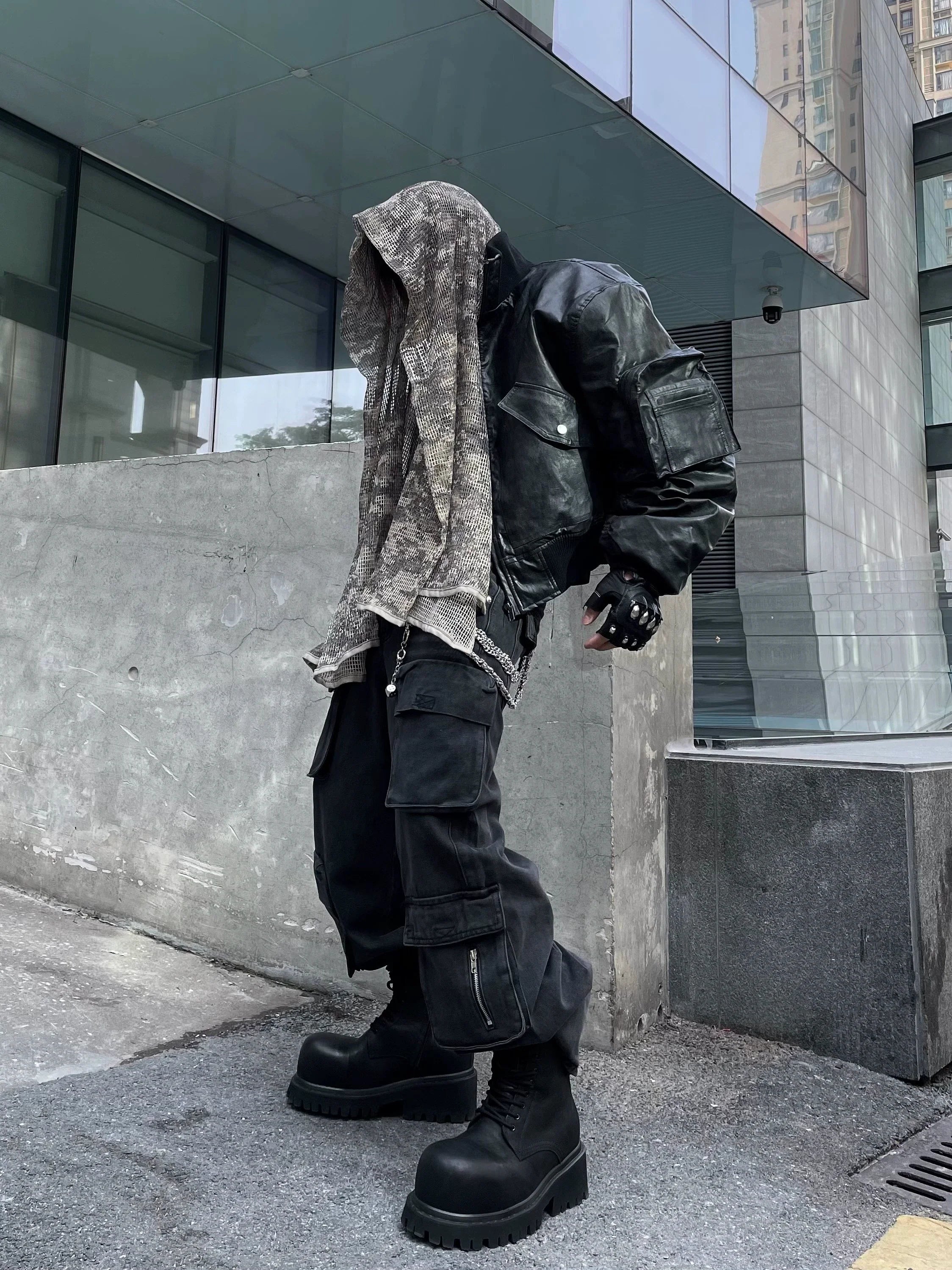 Black Utility Cargo Straight Leg Denim Jeans