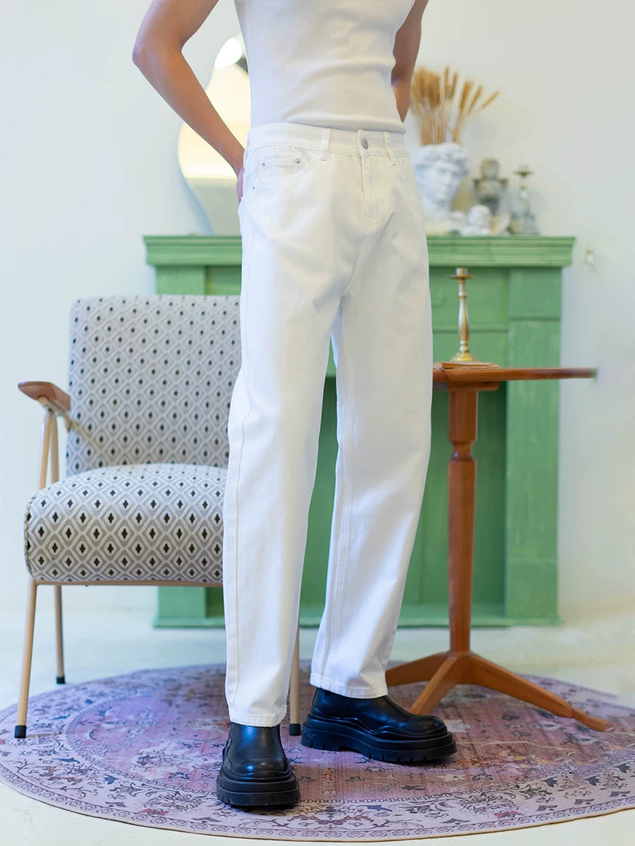 Gallery White Straight-Leg Denim Pants