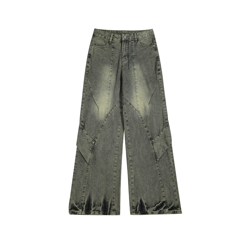 Diagonal Panel Wide Leg Jeans