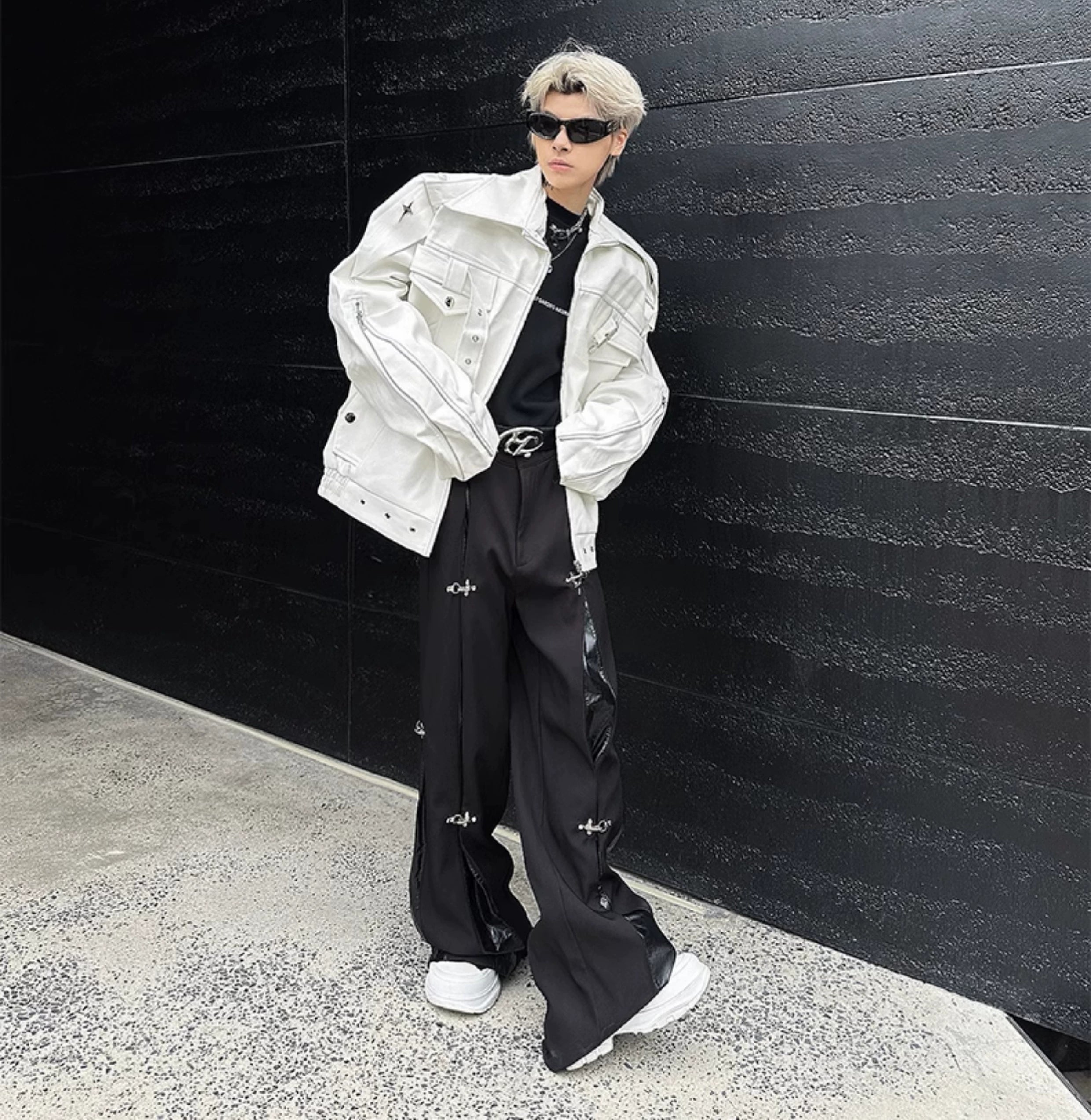 Oversized Star Patch Leather Jacket