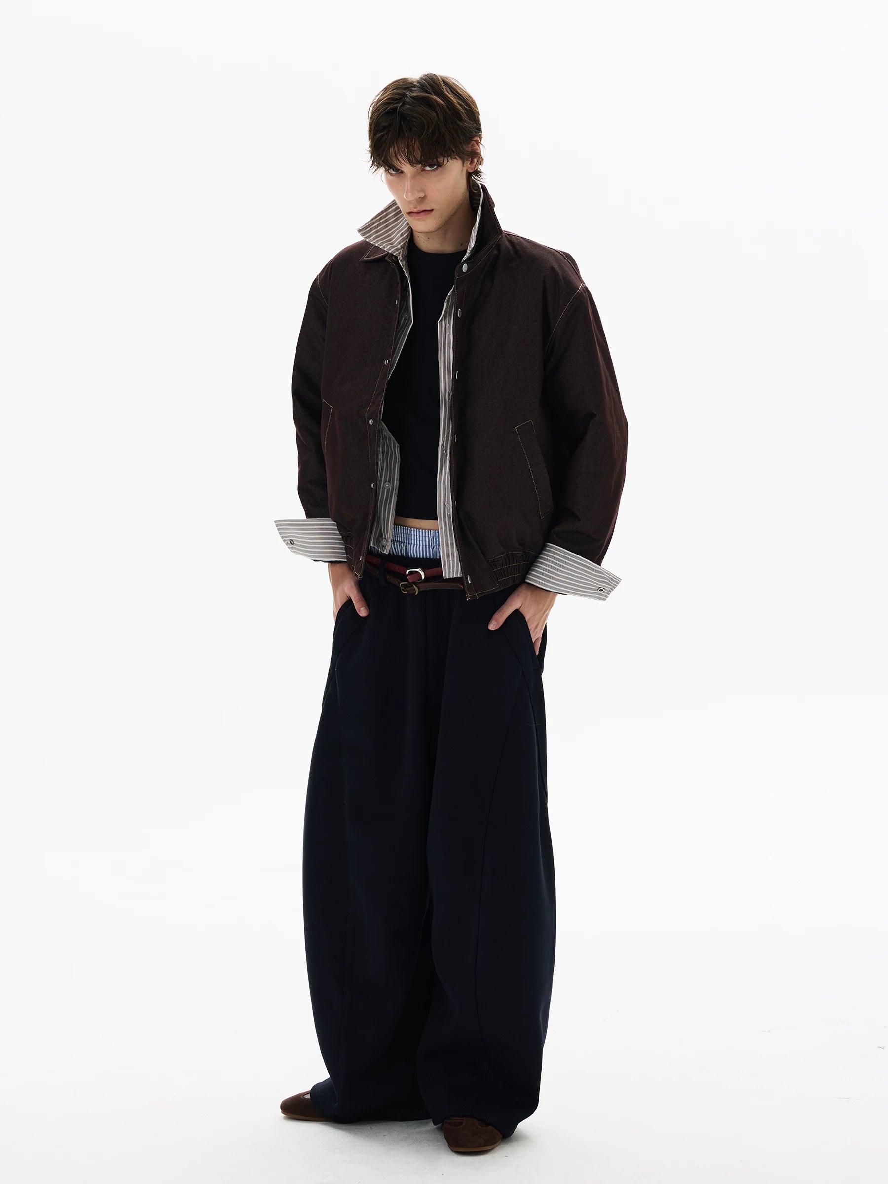 Layered Harbor Stripe-Lined Harrington Jacket