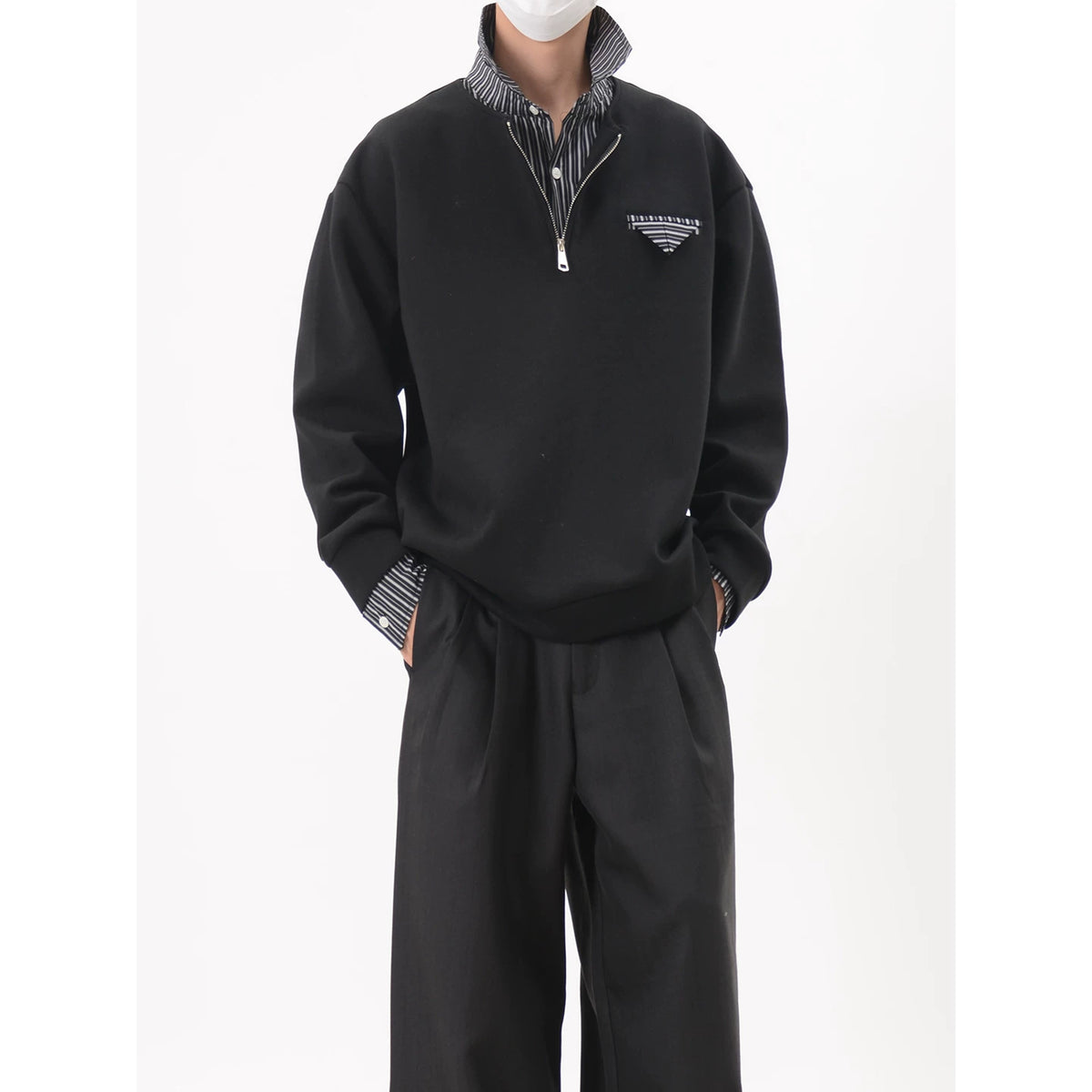Half Zip Layered Collar Sweatshirt