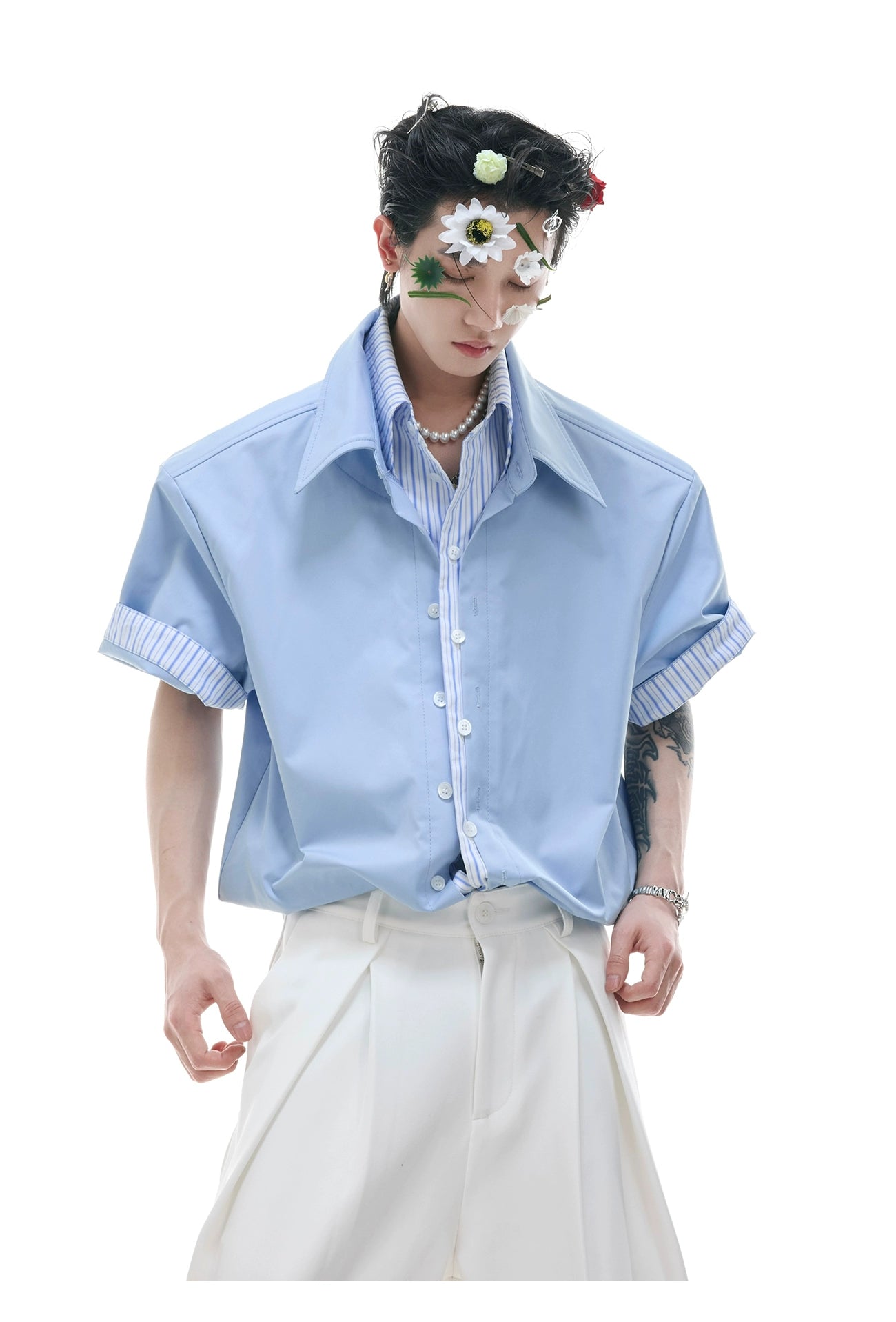 White Denim Short Sleeve Button-Up