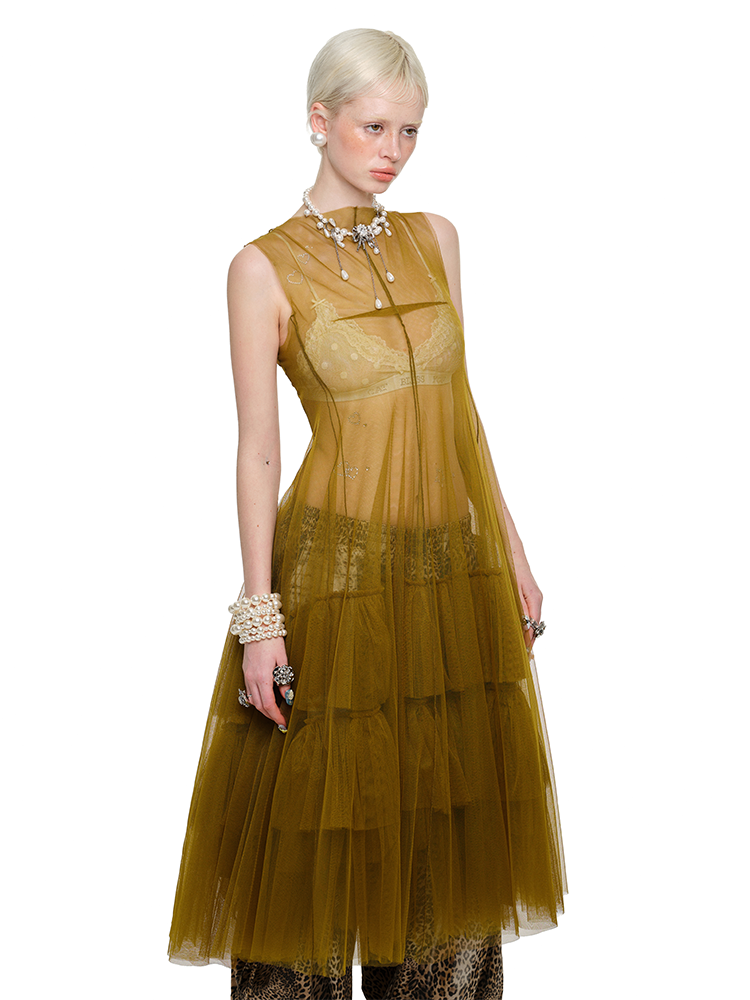 Sheer Tulle Tiered Dress