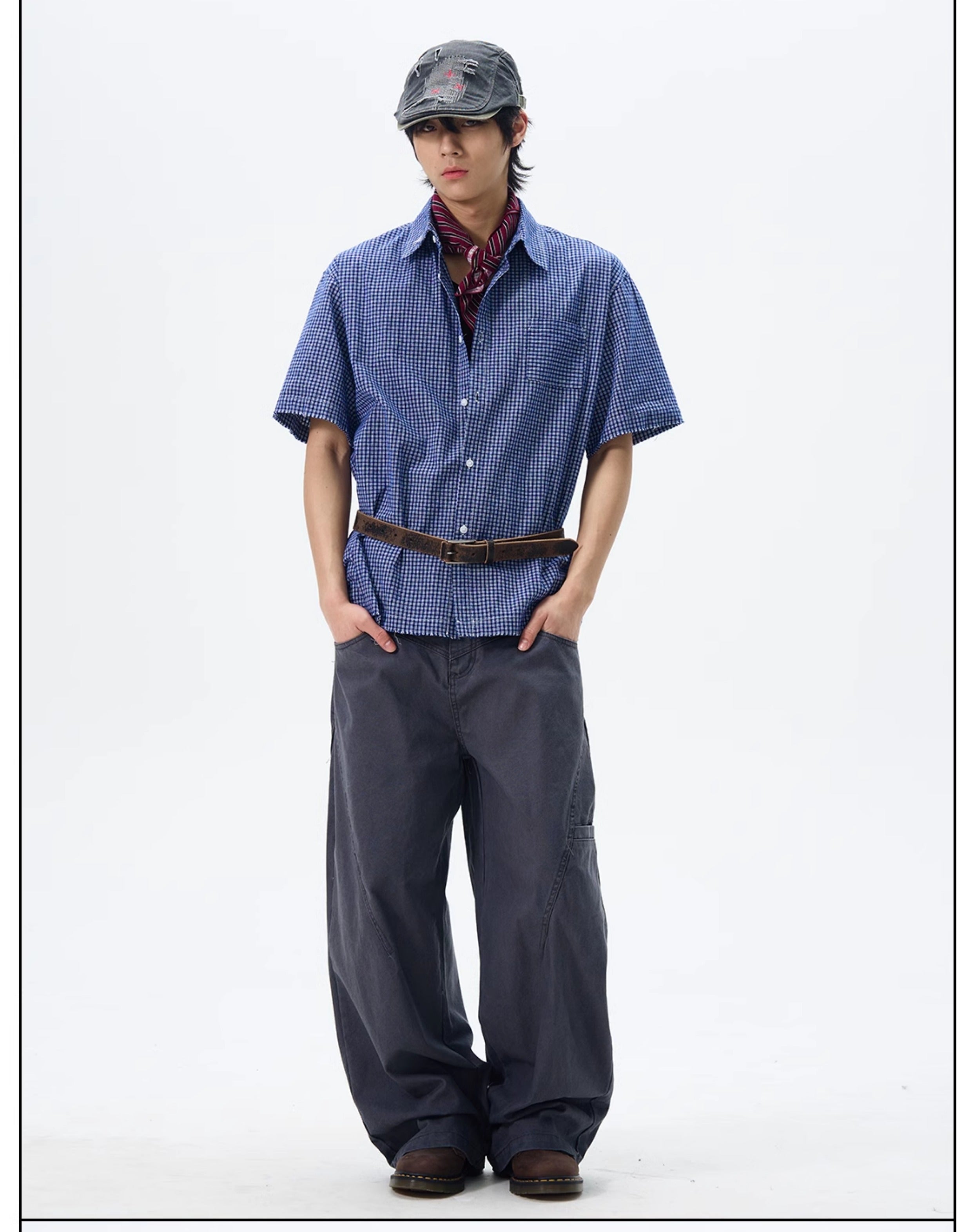 Blue Gingham Check Cotton Shirt