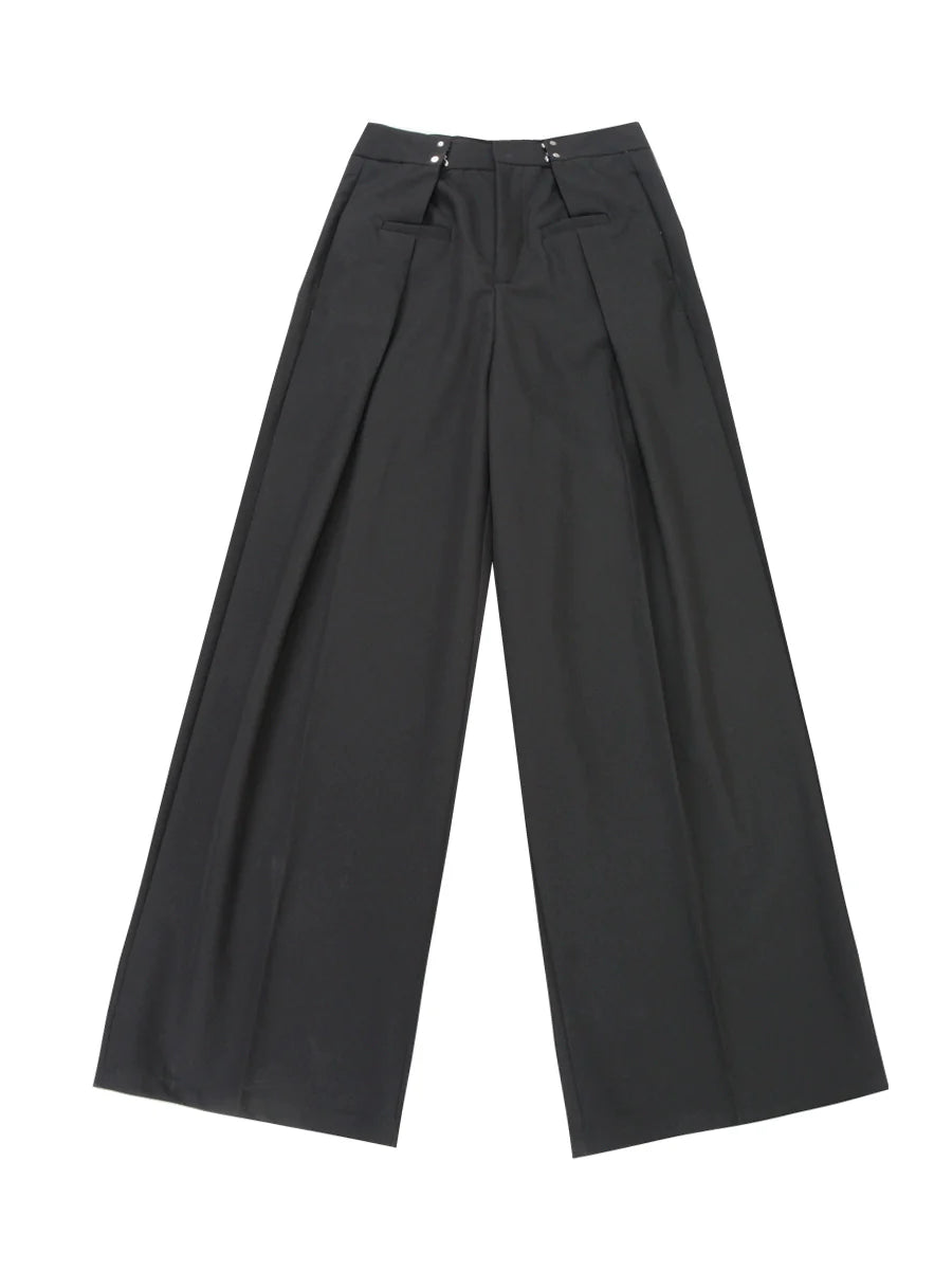 Ultra Wide-Leg Buckle Pleated Trousers
